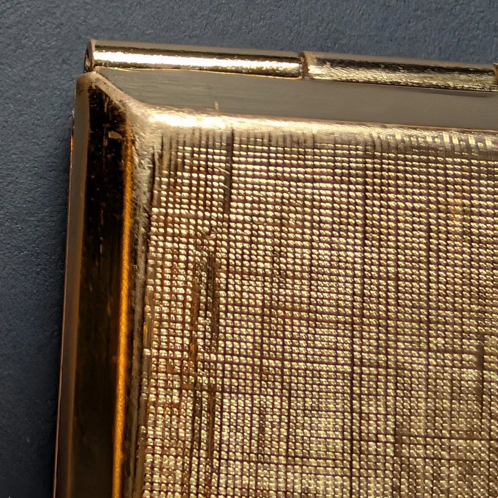 Vintage Gold Tone Cityscape w Moon Marquetry Resin Square Makeup Compact Mirror
